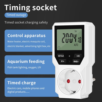Electronic Timer Switch LCD Digital Time Control Energy Saving Manager Programmable Socket EU Plug Automatic Surge Protector