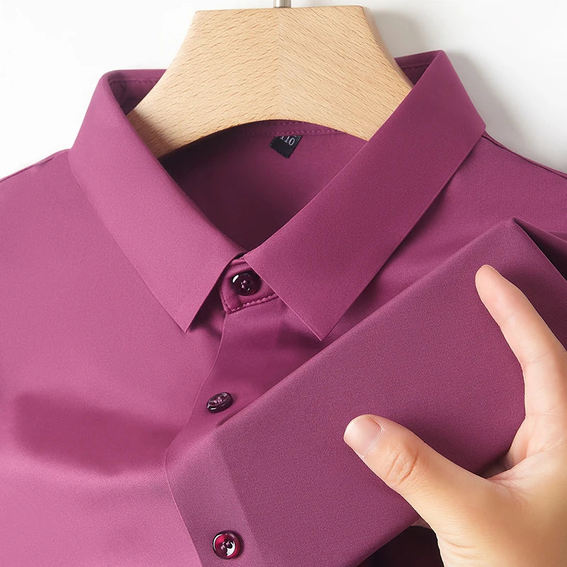 Men's Ultra Stretch Short Sleeve T-Shirt Business Casual Breathable Stretchable Abrasion-Resistant Solid Color Short Sleeve Shirt