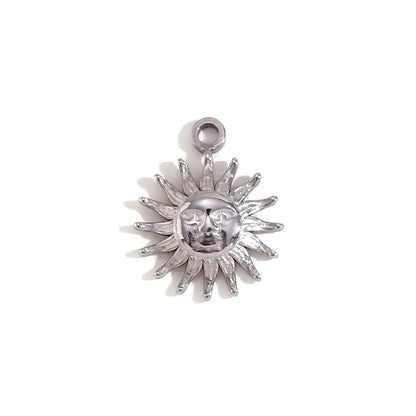Face Sun Oval Cross Sunflower Relief Long Eyelashes Sparkling Eyes A Rose Round Pendant 316L Stainless Steel Silver Color