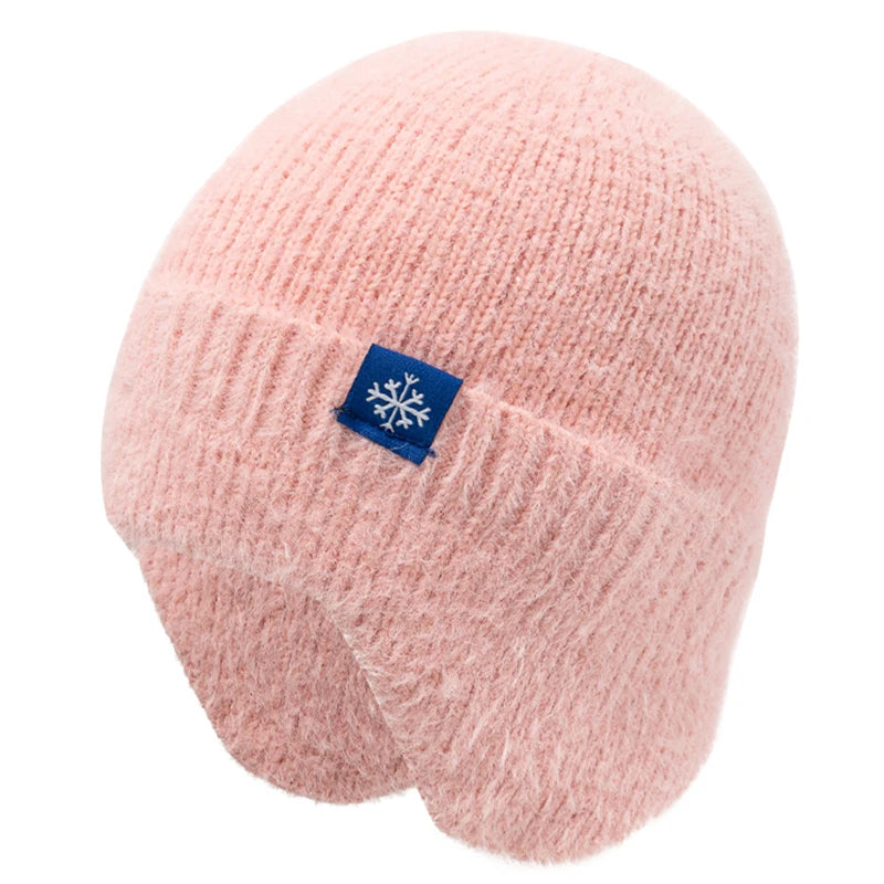 Hot Sale Women Earflap Winter Hat Candy Colors Fashion Faux Fur Knitted Hat Kpop Style Soft Beanie Hats Female Streetwear Cap