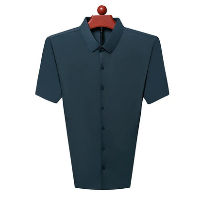 Men's Ultra Stretch Short Sleeve T-Shirt Business Casual Breathable Stretchable Abrasion-Resistant Solid Color Short Sleeve Shirt