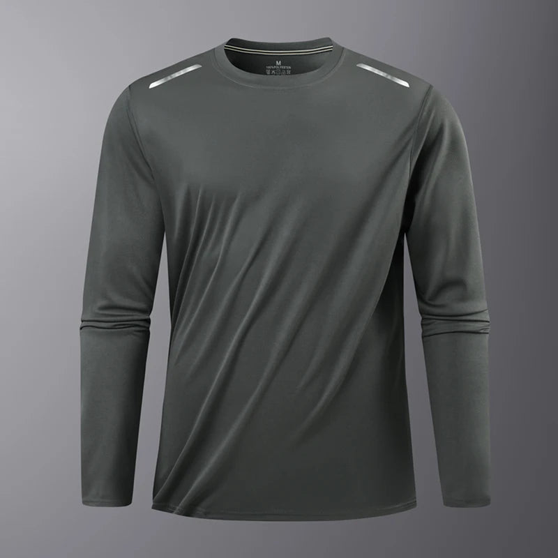 Reflective Sport Gym T Shirt Men Quick Dry Running Bodybuilding Shirts Men Long Sleeve Fitness Pullover Top Spring Autumn