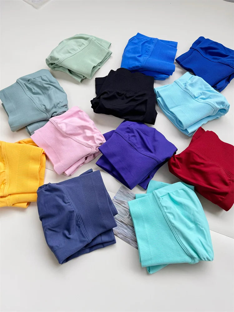 No Logo Dynamic Shorts , Women's Seamless Scrunch  Yoga High Waist Band Gym Short High Stretch Workout Biker Shorts
