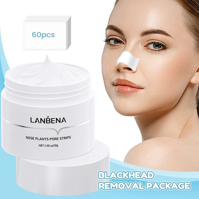 LANBENA Blackhead Remove Peel Off Mask Aloe Vera Extract Oil Control Nose Mask with 60pcs Cleanses for Deep Clean Hydrating