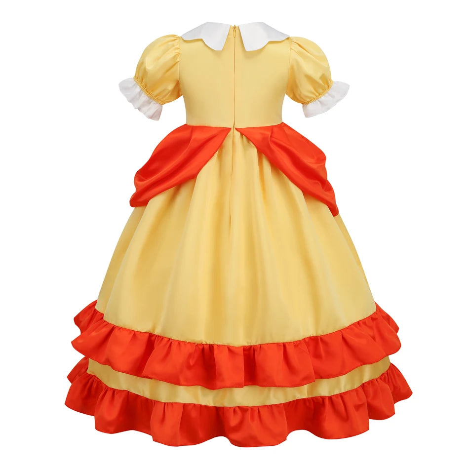 Game Princess Daisy Cosplay Costume Girls Cute Lolita LED Light Flashing Dress Fancy Halloween Carnival Wig Uniforms Clothing