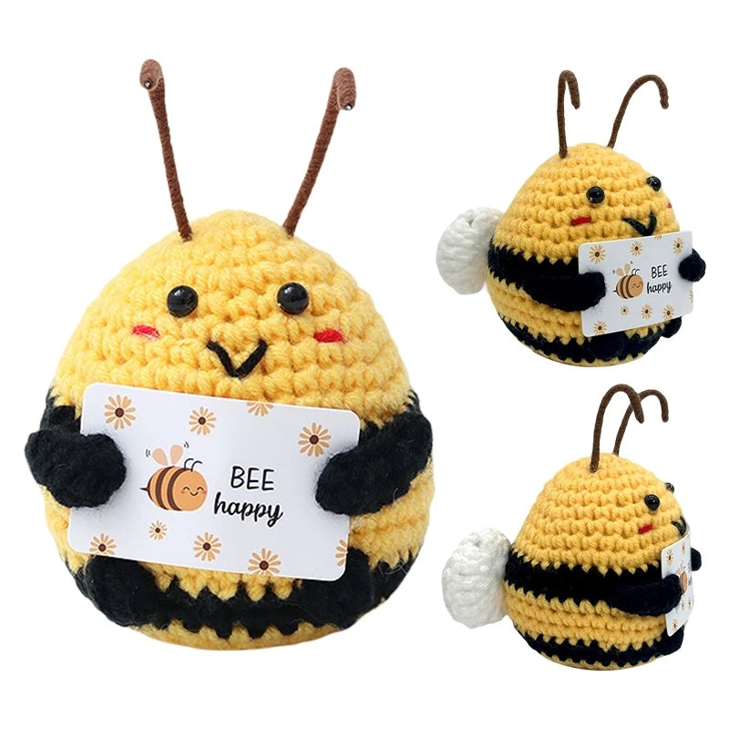 Cute Mini Positive Crochet Bee Hand-woven Animal Doll Thank You Gift for Birthday Teachers Graduation Car Interior Accessories