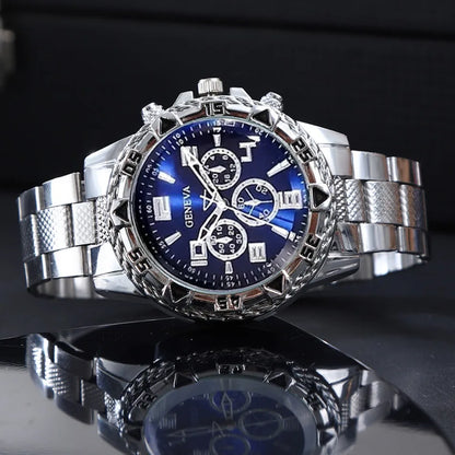 Classic Business Men's Watch Set, Quartz Round Dial Stainless Steel Strap Men's Watches, Ideal Gift Choice
