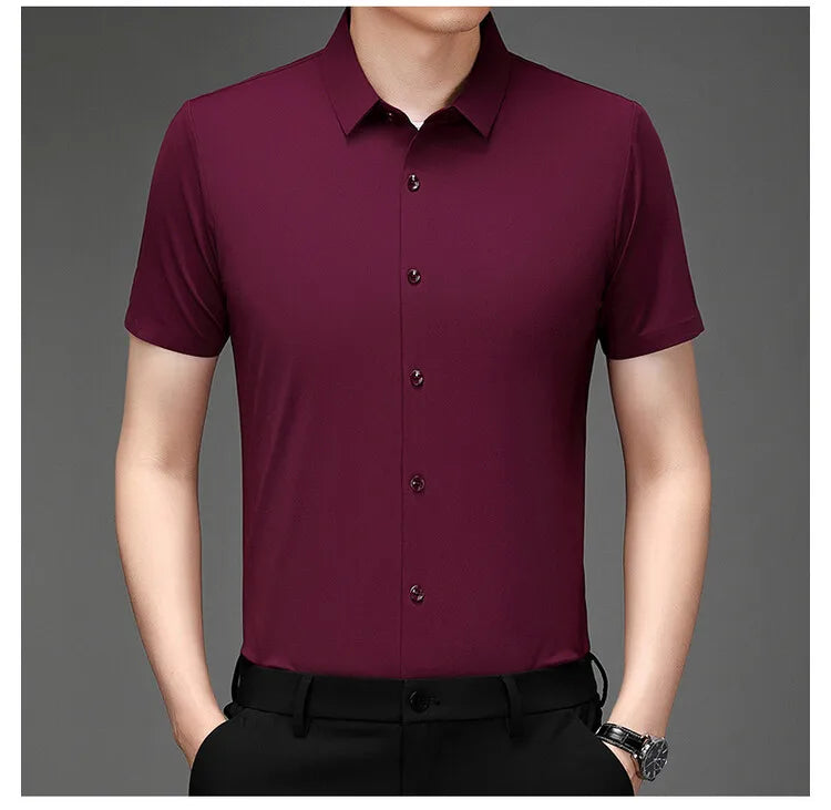 Men's Ultra Stretch Short Sleeve T-Shirt Business Casual Breathable Stretchable Abrasion-Resistant Solid Color Short Sleeve Shirt