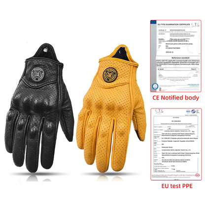 Classic Retro Leather Motorcycle Gloves Summer Wear-Resistant Anti-Slip Men Women Mountain Bike Moto Biker Bicycle Accessories
