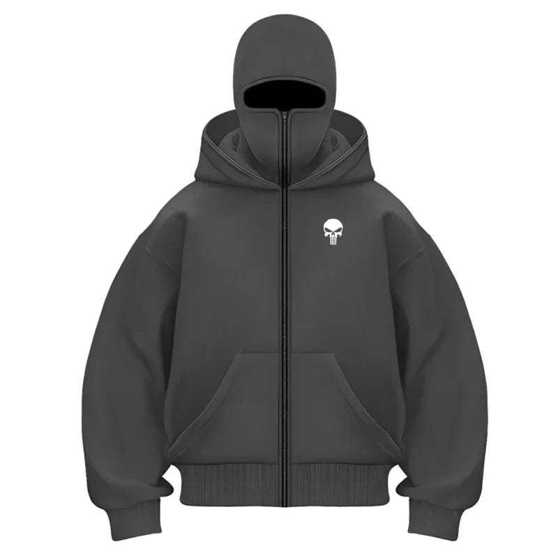 Men's Balaclava Hoodie Half Zip up Double Hooded Fleece Sweatshirt Unisex Fall Winter Warm Outfit for Men Women