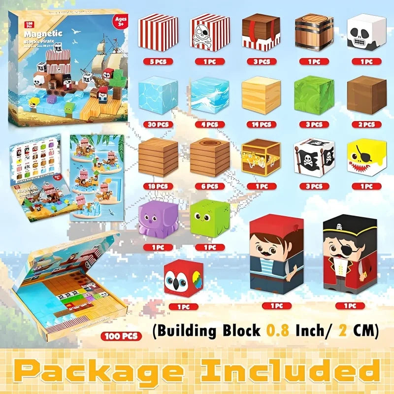 STEM Magnetic Blocks Build Pirate ship Magnet Fun and Educational Playset for Children Building Toys Christmas Halloween toy
