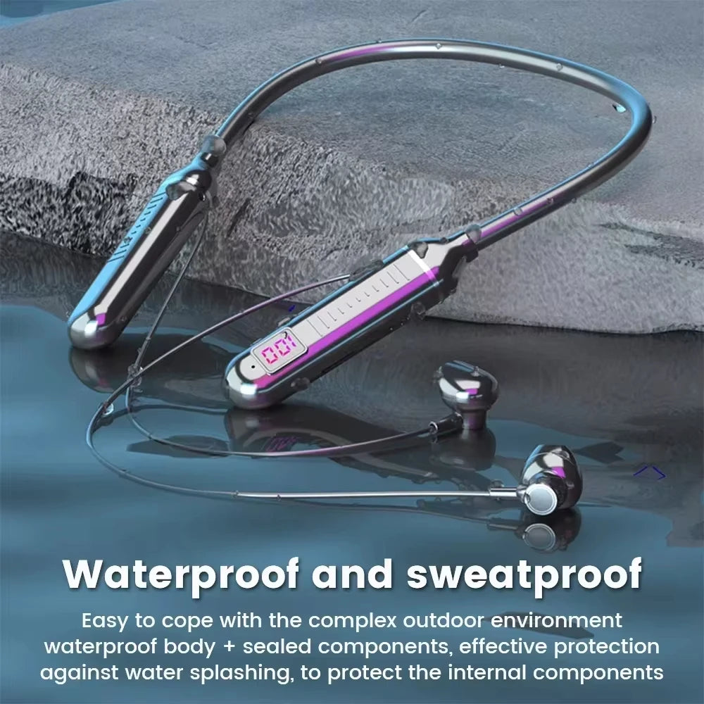 Bluetooth 5.2 Earphones Neckband Headphones TWS Wireless Headsets HiFi Stereo LED Digital Display Dual Mode Waterproof Earbuds