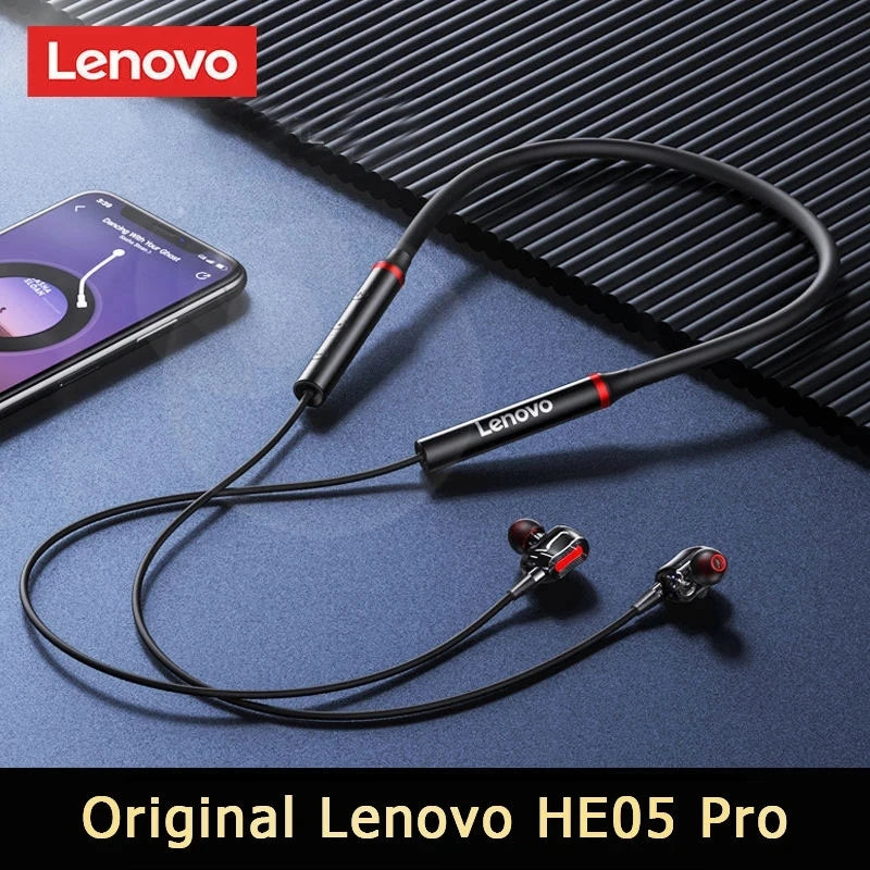Original Lenovo HE05 Pro TWS Wireless Bluetooth 5.0 Sports Noise Canceling Neckband Earphones, Waterproof, Microphone