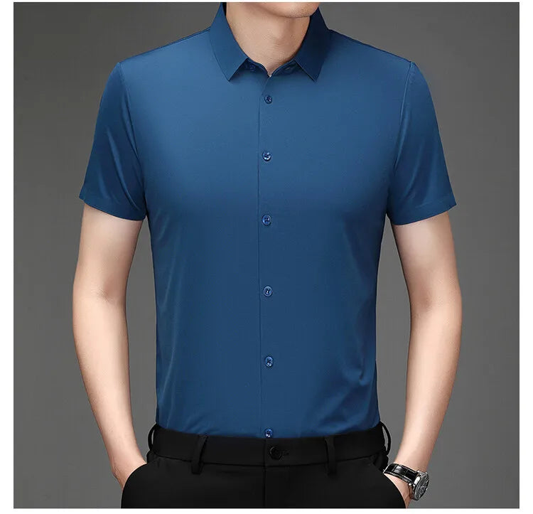 Men's Ultra Stretch Short Sleeve T-Shirt Business Casual Breathable Stretchable Abrasion-Resistant Solid Color Short Sleeve Shirt