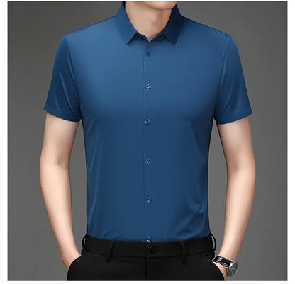 Men's Ultra Stretch Short Sleeve T-Shirt Business Casual Breathable Stretchable Abrasion-Resistant Solid Color Short Sleeve Shirt