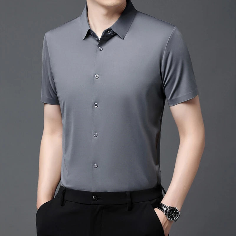Men's Ultra Stretch Short Sleeve T-Shirt Business Casual Breathable Stretchable Abrasion-Resistant Solid Color Short Sleeve Shirt