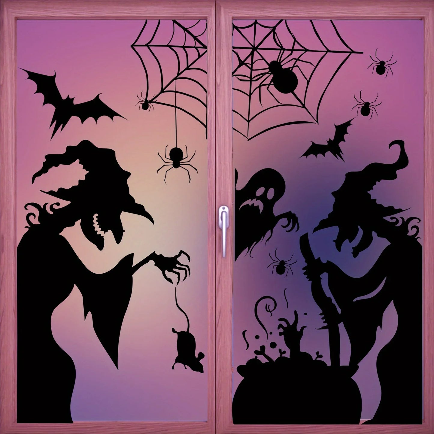 Large Halloween Window Sticker Decoration - Terror Witches, Ghosts, Bats and Spider Webs Electrostatic Adsorption Stickers