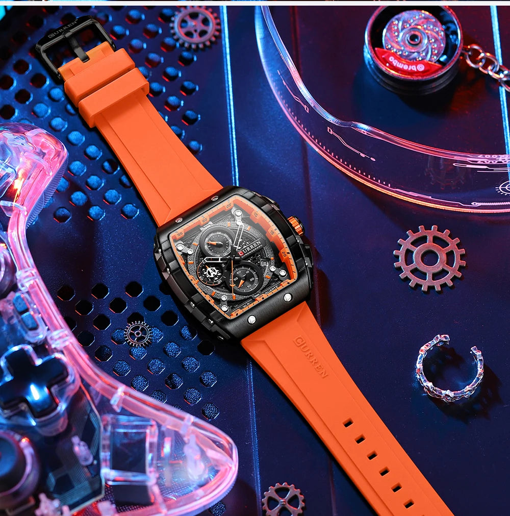 CURREN Fashion men watch brand unique square design luxury quartz sports tape watches men waterproof