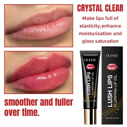 Lip plumper oil, instant volumizer, increases lip elasticity, long-lasting hydration, lip gloss, sexy beauty makeup.