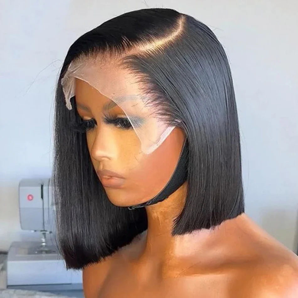BOB Lace Front Wig Human Hair Straight 180% Full Density 13x4 HD Transparent Lace Frontal Wigs bob hair lace front wig For Women