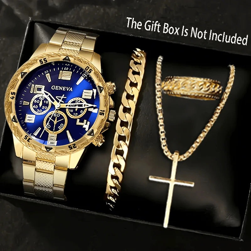 Classic Business Men's Watch Set, Quartz Round Dial Stainless Steel Strap Men's Watches, Ideal Gift Choice