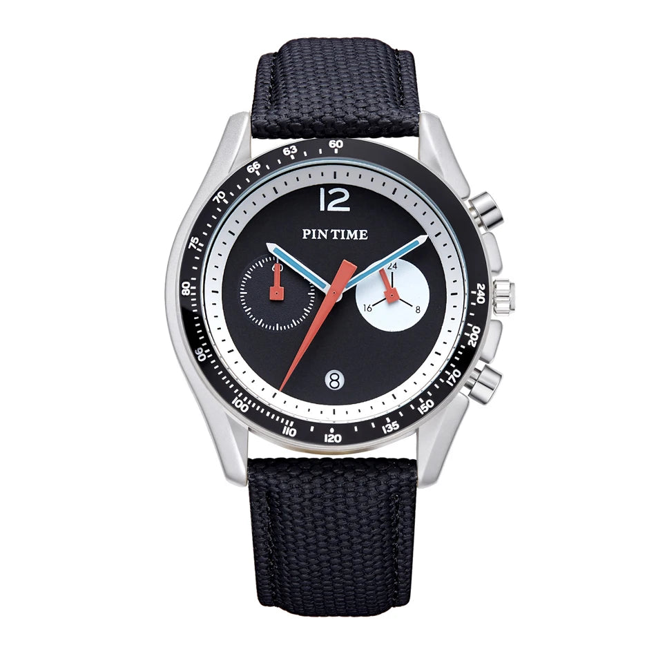 Round Sports Watch for Men Stopwatch Light Luxury Retro Leather Watch Strap Advanced Genuine Quartz Watch Waterproof Men's Watch