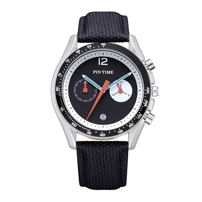 Round Sports Watch for Men Stopwatch Light Luxury Retro Leather Watch Strap Advanced Genuine Quartz Watch Waterproof Men's Watch
