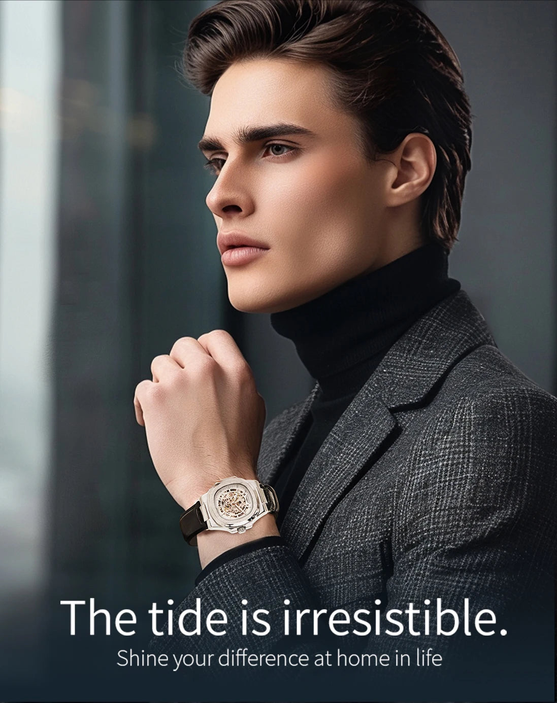 LONGLUX automatic mechanical watch outdoors simple luxury watches waterproof cheap wholesale skeleton leather mens watch gift