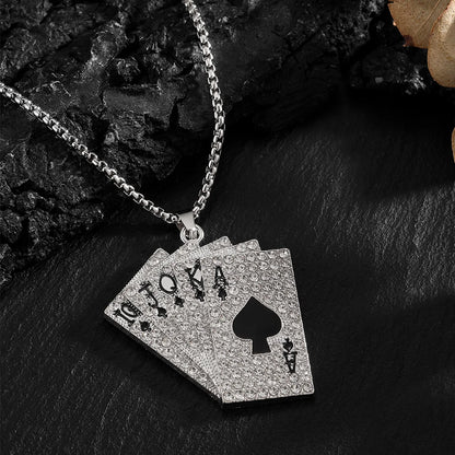 2Piece Set Hip Hop Statement Stainless Steel Poker Card Ace of Spades Necklace For Women Men Pendant Chain Playing Cards Jewelry