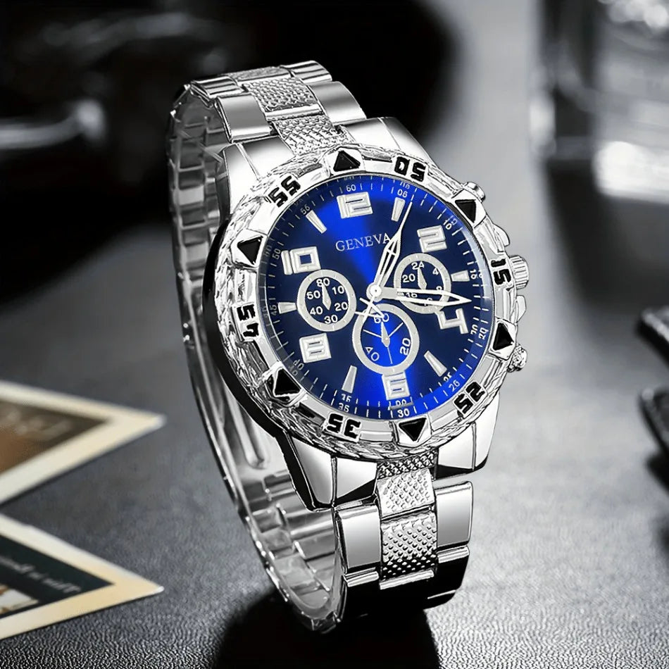 Classic Business Men's Watch Set, Quartz Round Dial Stainless Steel Strap Men's Watches, Ideal Gift Choice