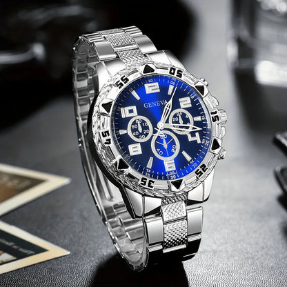 Classic Business Men's Watch Set, Quartz Round Dial Stainless Steel Strap Men's Watches, Ideal Gift Choice