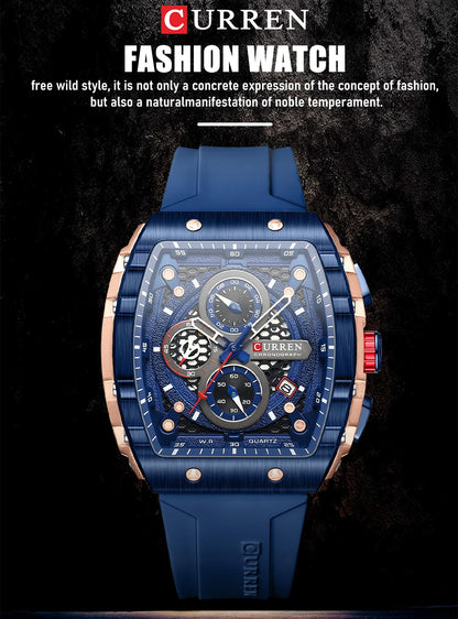 CURREN Fashion men watch brand unique square design luxury quartz sports tape watches men waterproof