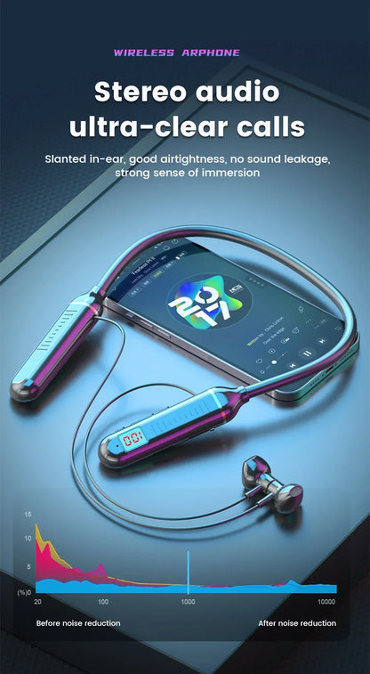 Bluetooth 5.2 Earphones Neckband Headphones TWS Wireless Headsets HiFi Stereo LED Digital Display Dual Mode Waterproof Earbuds