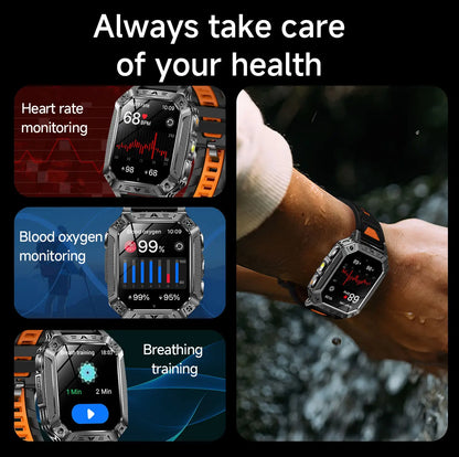 Robust military smart watch 1400Mah battery fitness tracking 10ATM waterproof tactical sports flashlight men's phone watch