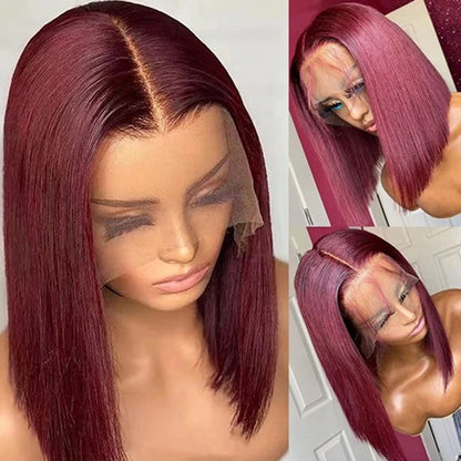 Short Cut Colored Pink Bob T Part Lace Wigs Human Hair Wigs 180D Transparent Ombre Pink Brazilian Straight Lace Front Wigs
