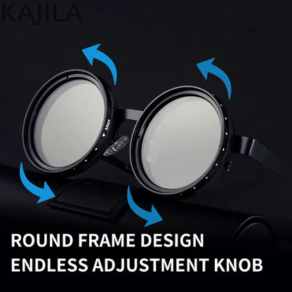 ND9 Retro Punk Round Adjustable Darkening Sunglasses for Men, Outdoor Fishing, UV400 Polarized Driving Glasses