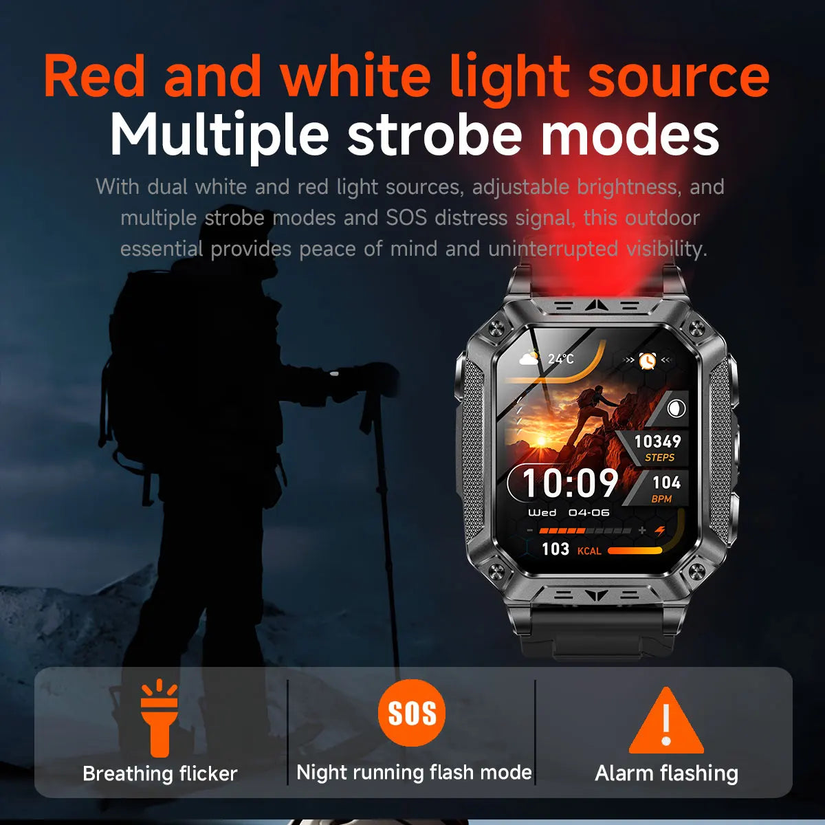 Robust military smart watch 1400Mah battery fitness tracking 10ATM waterproof tactical sports flashlight men's phone watch