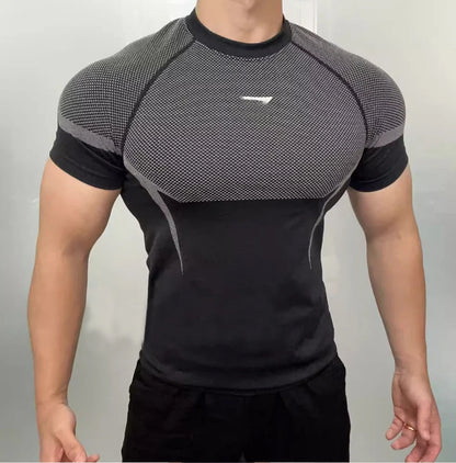 Men's sports T-shirt short-sleeved fitness wear, suitable for running and gym training [European/American sizes]
