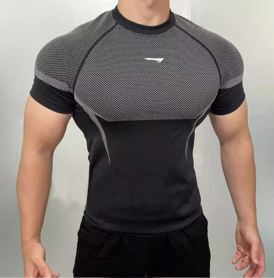 Men's sports T-shirt short-sleeved fitness wear, suitable for running and gym training [European/American sizes]