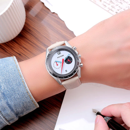 Round Sports Watch for Men Stopwatch Light Luxury Retro Leather Watch Strap Advanced Genuine Quartz Watch Waterproof Men's Watch