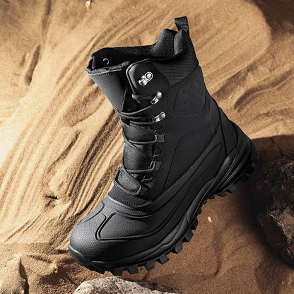 Men's Winter High-Top Snow Boots with Fleece Lining Thickened Waterproof Non-Slip Warm and Cold-Resistant Cotton Hiking Shoes