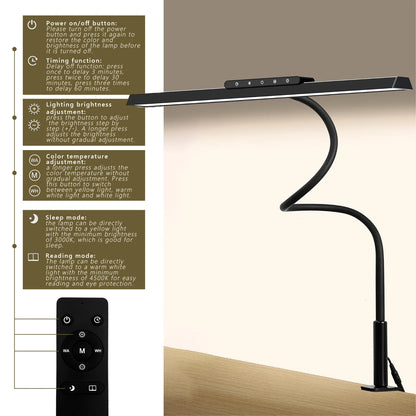Desk Lamp, 3 Colors Stepless Dimming LED Desk Lamps for Home Office Adjustable Memory Desk Light with Touch Clamp/Remote Control