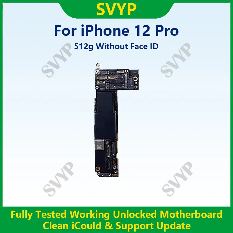 Fully tested authentic motherboard for iPhone 12 Pro Max 128g / 256g unlocked mainboard with iCloud Clear Face ID. Fast Shipping.