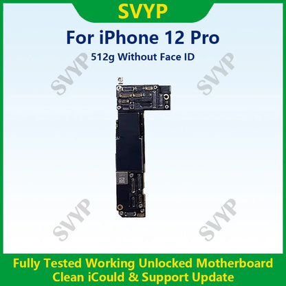 Fully tested authentic motherboard for iPhone 12 Pro Max 128g / 256g unlocked mainboard with iCloud Clear Face ID. Fast Shipping.