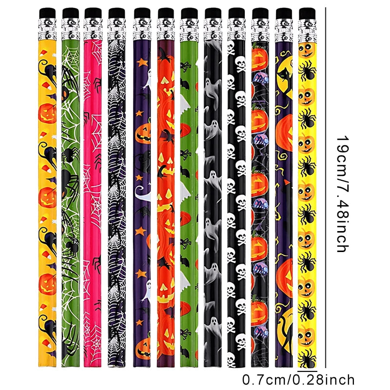 12-36 pcs Halloween Style Pencils Random Design HB Pencil Cartoon Eraser Halloween Themed Stationery Students Gift Boys Girls ZYF