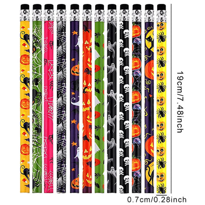 12-36 pcs Halloween Style Pencils Random Design HB Pencil Cartoon Eraser Halloween Themed Stationery Students Gift Boys Girls ZYF