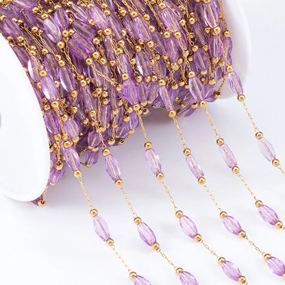 2Meters 1Meter Stainless Steel Chain Shiny Blue Stone Beads Beaded Chains for Necklace Bracelet Jewelry Making DIY Accessories