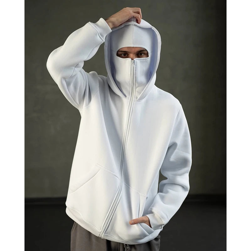 2025 Autumn/Winter New Men's and Women's Double Hats with Hoodie Coat Zipper Windproof and Warm Couple Hip Hop Sports Top