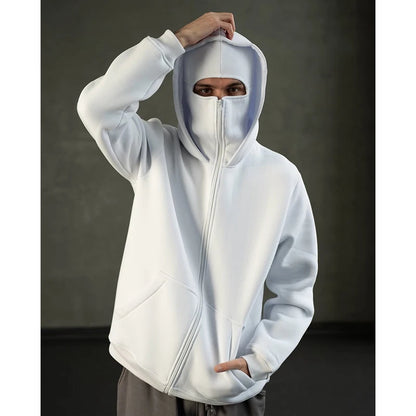 2025 Autumn/Winter New Men's and Women's Double Hats with Hoodie Coat Zipper Windproof and Warm Couple Hip Hop Sports Top
