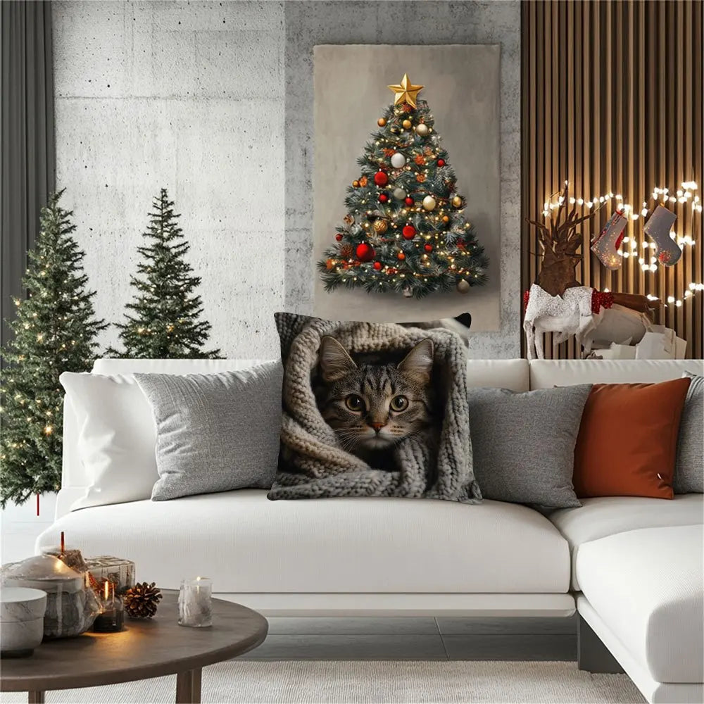 Velvet Tabby Cat Pillow Cover - Home Decor - Perfect gift for Valentine's Day, Thanksgiving, and Christmas. Pillow insert not included.